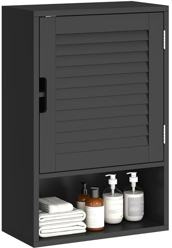 HOMCOM Bathroom Cabinet, Wall Mounted Storage Cabinet with Adjustable Shelves, Toilet Storage Cupboard for Bathroom, Living Room, 40 x 20 x 60 cm, Black