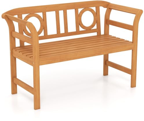 COSTWAY Gartenbank Holz, Holzbank wetterfest, 2-Sitzer Friesenbank aus Akazienholz, Sitzbank mit Armlehnen, Balkonbank bis 360 kg belastbar, Parkbank für Garten, Balkon, Terrasse (O-Form)