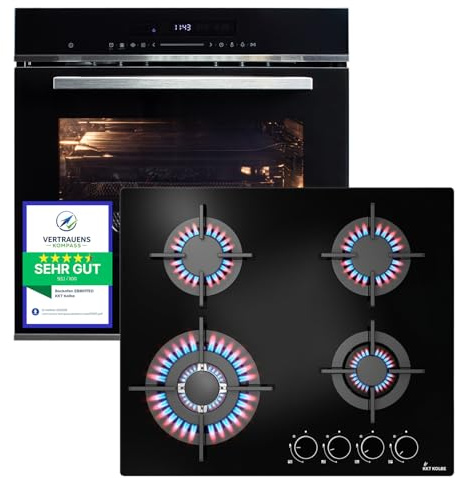 KKT KOLBE Set horno 60 cm EB8017ED y placa gas 59 cm cristal G604G | catalisis, AirFry, funcion pizza, grill, aire caliente | timer | doble cristal termico | SET8017G604G