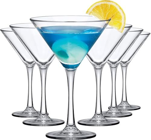 ZhouZGlass Martini Glasses Set of 6, 7 oz Martini Cocktail Glasses, Premium Crystal Cocktail Glasses for Bar, Margarita, Whiskey, Gin, Tequila, BPA-Free, Top Rack Dishwasher-Safe, Clear