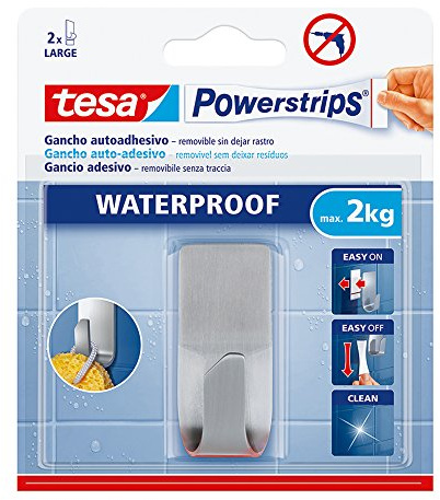 Gancho adhesivo de acero tesa Powerstrips Waterproof + 2 tiras + toallitas