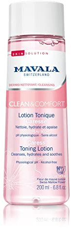 Mavala - Lotion Tonique Caresse Clean & Comfort - Dermo-Nettoyant pour le Visage - Hydrate, Nettoie, Apaise - Mauve et Eau des Alpes - Peaux Sèches - 200ml