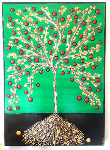 DORON ARTE QUADRO MODERNO ASTRATTO DIPINTO A MANO TELAIO GALLERY BORDI DIPINTI - ALBERO DELLA VITA - 50x70x4 cm -RIF49