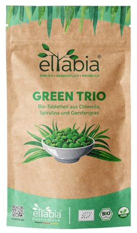 Bio Green Trio Presslinge 500g | 1250 Tabs mit 1/3 Chlorella Spirulina Gerstengras | Rohkost Tabletten 400mg pro Tab | 100% rein und ohne Zusatzstoffe