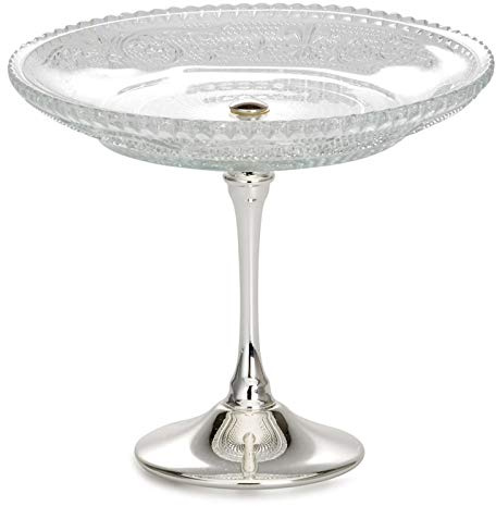 H.Bauer jun. Konfektschale Glas mit hohem versilbertem Fuß - elegante Servierschale Ø 15 cm, rund & verziert, stilvolle Glasschale für Süßigkeiten, Pralinen & Gebäck