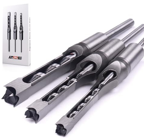 ATOPLEE Quadratische Lochbohrer für Holz, 3pcs HSS Holzbearbeitung Quadrat Mortise Bohrer,Loch-Durchmesser 5/16 Zoll (8 mm), 3/8 Zoll (9,5 mm), 1/2 Zoll (12,5 mm)(alle Größen)