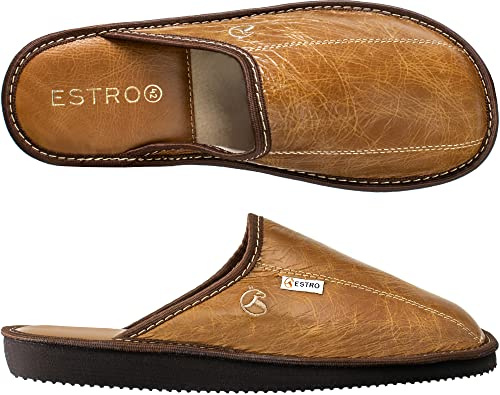 ESTRO Zapatillas De Casa Hombre Invierno Piel De Carnero Pantuflas Casa Hombre Lana Suela De Memoria RUST (46 EU, Camello, 46)