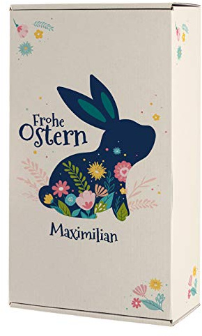 Herz & Heim® Geschenkbox zu Ostern mit Namen und Wunschtext Osterhase mit Holzwolle