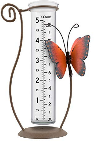 La Crosse 704-13077-INT Pluviomètre en Verre Motif Papillon Orange Bronze Capacité 12,7 cm