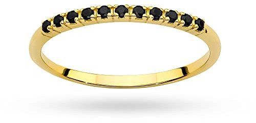 MARKO Damen-Goldring mit schwarzen Diamanten 0.09Ct, 14 Karat Gold (585) | Goldring inklusive Box | Goldring für Frauen (Schwarzer Diamant, 60 (19.2))