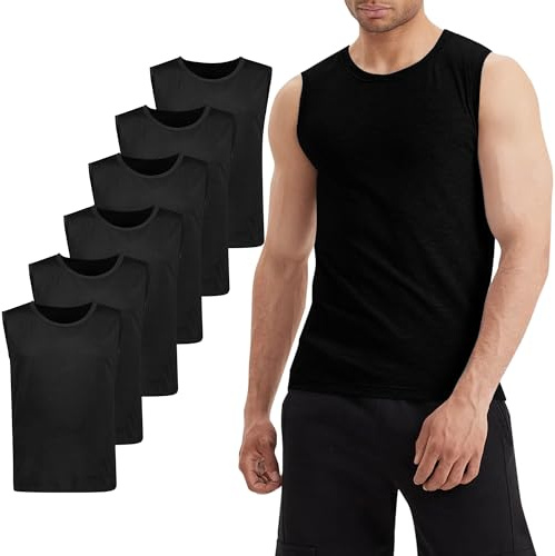 Liking Undertröja för män, basic tanktopp, 3/6-pack, bomull, finribbad ärmlös muskelskjorta för män, 8301, 6 svart, XL