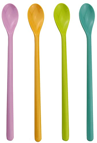 ZZLZX 4PCS 8.9 inches Long Handle Mixing Spoons - Tall Iced Tea, Ice Cream Sundae, Cocktail, Hot Chocolate Stirring Longdrink Spoons (Pink Yellow Blue Green)