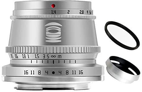 TTArtisan 35mm F1.4 APS-C Formato de gran apertura manual enfoque fijo lente para L Mount Cámara Plata para Leica T CL TL TL2 Sigma FP con 39mm UV filtro Lens Hood