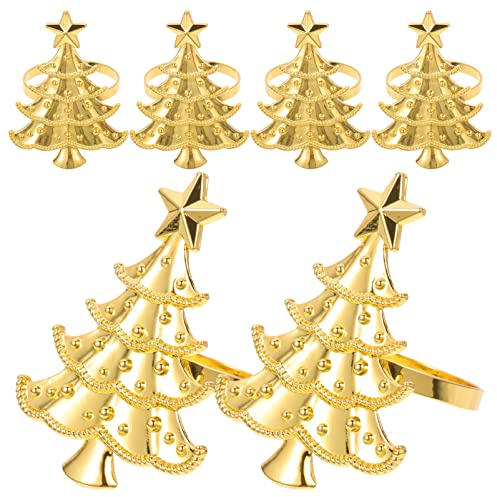 UPKOCH 6 StüCk Serviettenringe Weihnachten Gold Weihnachtsbaum Serviettenhalter Metall Dekorative Serviettenschnallen FüR Tischdekoration Weihnachtsfeier Party