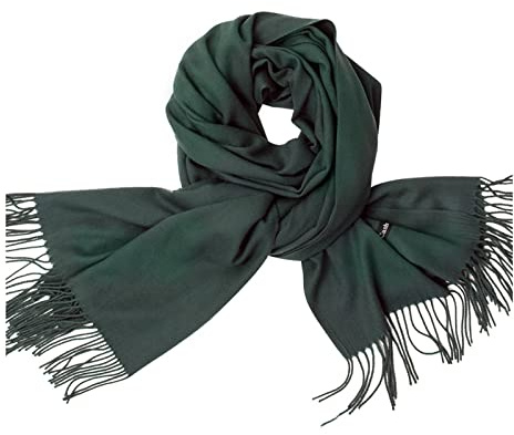 Whoiy Kaschmir Schal Damen Xxl, Frauen Schal Winter Set Solide Fransen Dunkelgrün 200X70cm Warmer Winterschal-Poncho