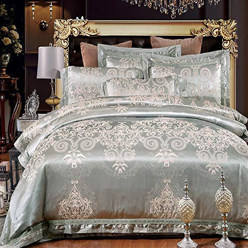 Ensemble de literie King Size doré, ensemble de housses de couette double rose, ensemble de literie de luxe en coton double ensemble de housses de couette en soie 4 pièces luxe satin jacquard lit