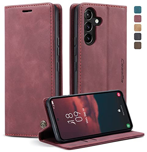 KZB Handyhülle für Samsung Galaxy A54 5G Hülle Premium Lederhülle Klappbar Flip Case Tasche Magnet Kartenfach Standfunktion Schutzhülle für Samsung Galaxy A54 5G - Weinrot