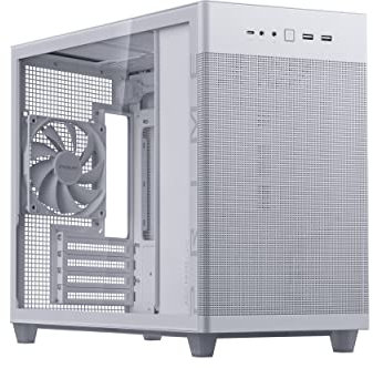 ASUS Prime AP201 Tempered Glass MicroATX Gehäuse weiß (33 Liter, unterstützt 360-mm-Kühler, Grafikkarten bis 338 mm Länge und Standard-ATX-Netzteile, USB-C Anschluss, Seitenteile aus Glas)