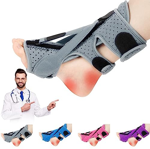 DERJLY Férula Nocturna Para Fascitis Plantar - Nuevo Soporte Ajustable Y Transpirable Para Fascitis Plantar, Para Tendinitis De Aquiles, Caída Del Pie, Problemas En El Talón Del Tobillo (Gris)
