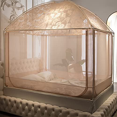 Elegantes Moskitonetz, Polyester-Vorhänge, atmungsaktiv, Betthimmel, Anti-Mücken, für Mädchen, Erwachsene, Kinder, Kleinkinder, Kinderbett, Bettwäsche, Zelt, Beige, 180 x 200 x 190 cm