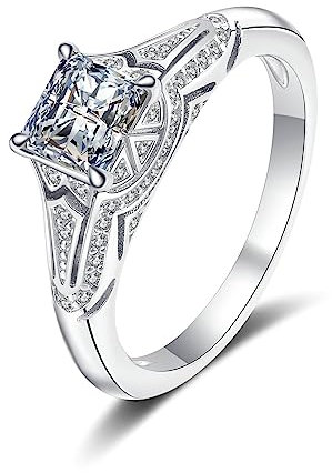Ringe Damen, Trauringe Silber 925 4 Zackiger Weißer 1 Karat Moissanit Geschenkring Zum Geburtstag Größe 53 (16.9)