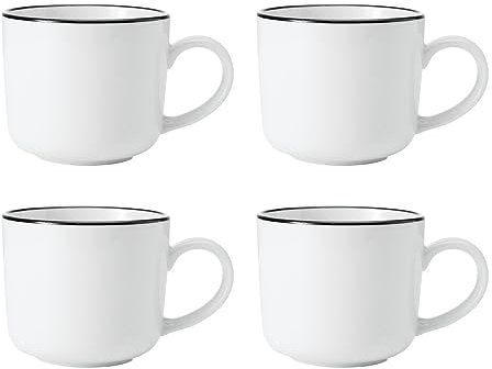 Mikasa Limestone Set di tazze in porcellana, 4x tazze in porcellana con bordo nero per tè e caffè, 360ml| Confezione regalo e lavabile in lavastoviglie