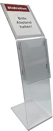 EH Design Infoständer aus Acryl I Transparent I Format: Tiefe 30 cm - Breite 25 cm - Höhe 89,5 cm I inklusive Blatteinschub im DIN A4 Format (Acryl Infoständer mit Prospekthalterung)
