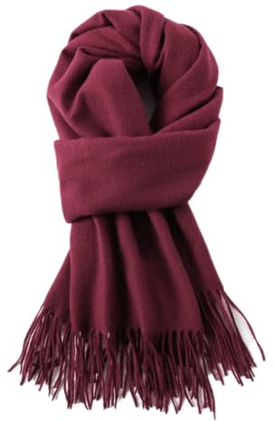 200 cm x 68 cm - Écharpe d'hiver chaude pour femme avec pompons - Écharpe pashmina - Foulard à franges - Foulard pour femme - Pour port quotidien, activités de plein air, cyclisme, promenade, bordeaux