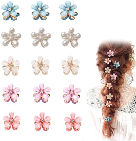 KGDUYC Haarschmuck Blumen, Blumenkranz Haare, Mini-Kristall-Haarnadeln für Hochzeiten und den Alltag (15 Stück)