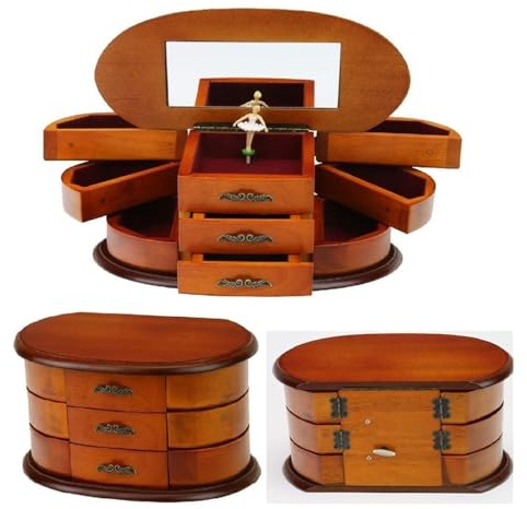 CEKOCK Joyero musical con joyero giratorio de bailarina con espejo, caja de música for niñas, joyero for mujer