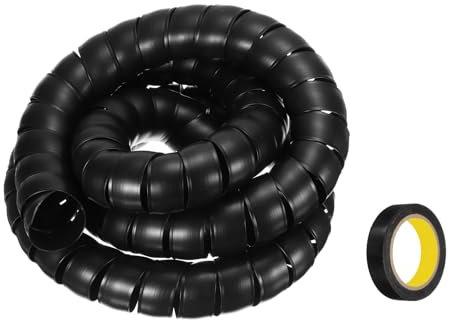 QUARKZMAN Spiral-Kabelschlauch 3 m 50mm Kabelmanagement-Hülle PP-Isolierung Kabelorganisator für Computerkabel Stromkabel Gasrohr Schwarz mit Klebeband