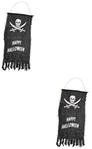 Amosfun 2st Geisterflagge Halloween-Flagge Totenkopf-dekor Halloween Hängender Anhänger Halloween-türvorhang Halloween-dekor Halloween-gartenflagge Halloween-Banner Ornament Jahrgang