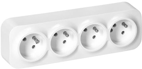 Miratic Bloc Prise Murale 4 x 2P+T 16A / 230VAC IP20 Version Francaise Prise en Saillie pour Montage Mural en Interieur Prises électriques Standard Murales avec Finition Brillante