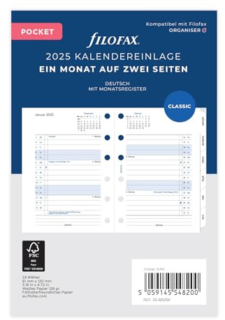 Filofax Pocket 1Mo/2S tabbed (deutsch)2025