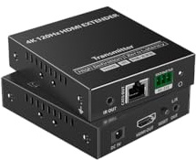 FOURKAY HDMI over CAT6 Extender 4K120 25m, HDR, Audio Extraction, IR | IR PassBack, RS232 Pass Through, Zero Latency, 25m at 4K120Hz. 60m at 4K60Hz, HDR, HDMI 2.2 HDCP 2.2, EX4K120L-HH