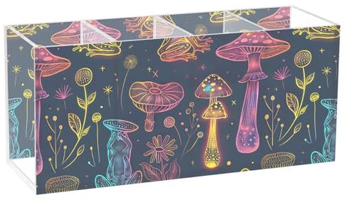 CHIFIGNO Neon-Pilze und Frösche, Acryl-Stifthalter, 4 Fächer, Bleistiftbecher für Schreibtisch, Make-up, Pinselhalter, dekorativer Bleistiftbecher für Büro, Badezimmer, Küche, Arbeitsplatte