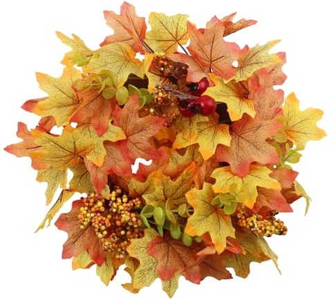 Kapokr Herbstkranz Haustür 30cm Herbst Türkranz Halloween Kranz Künstliche Ahornblätter Beeren Granatäpfel Türkranz Haustür Außen für Halloween Thanksgiving Weihnachten Wandschmuck