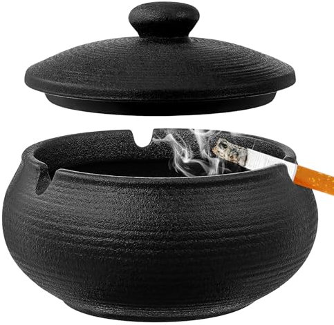 Zeawavsl Starker wind- und geruchsdichter Aschenbecher für den Außenbereich, Winddichter Aschenbecher mit schwarzer Keramikabdeckung, Ideal für Balkone und Büros, für den Außenbereich