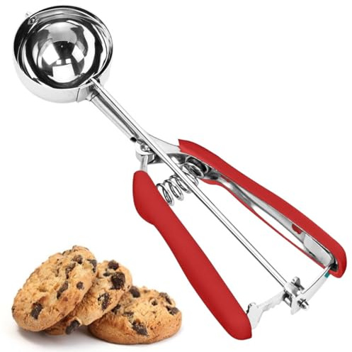 Ice Cream Scoop, Cookie Scoop, 3 Tbsp/ 45 ml/ 1.5 oz Cookie Scoops for Baking, 18/8 Stainless Steel Cookie Scooper for Baking, Ice Cream Scooper with Trigger Release, Cookie Dough Scoop (Red)
