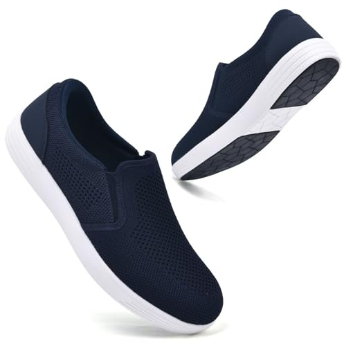 konhill Chaussures Homme Slip-on en Maille pour Plage et Loisirs Décontractés - Bateau Respirant avec Confort Léger et Design Anti-Sable Bleu Marine EU 44