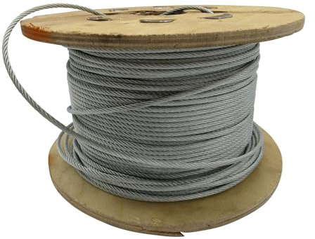 Galvanised Steel Wire Rope Cable 6x19 3MM - 8MM (50M or 100M Reel Rigging 1960 ROHL Marine) (100 Metre Roll, 4MM)