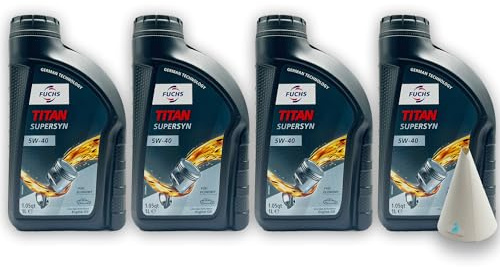 4 L Fuchs Titan Supersyn | 5W-40 | kompatibel mit | MB 229.3 | VW 502 00 / VW 505 00 | RN0700 / RN0710 | Motorenöl | Motorenöl | Ölwechsel | mit Trichter