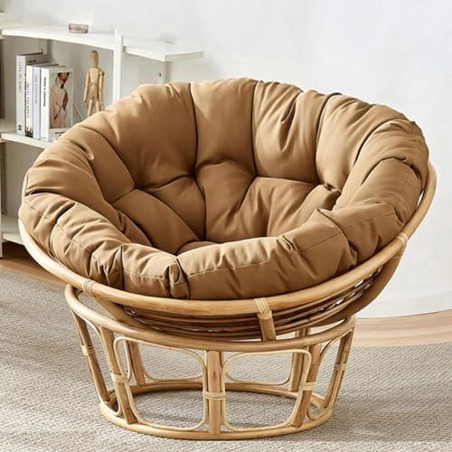 Papasansessel Kissen rund mit Poly Rattan Stuhlauflage Hängesessel hellbraun 110x110 cm