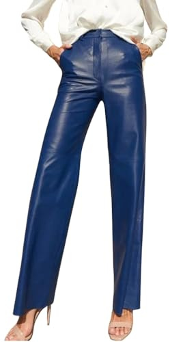 Onsoyours Pantaloni in Pelle da Donna A Vita Alta Flared Leggings Lungo Effetto Pelle Pantaloni PU Chic Bootcut Ecopelle Pantaloni Dritto Casual Pants Festival Outfit B Blu L