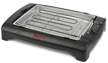 Girmi BQ12 Barbecue Elettrico, 2000 W, Griglia INOX, 34 x 24,5 cm, Regolazione temperatura, Completamente smontabile, Vassoio raccogli grasso, Resistenze in acciaio corazzato