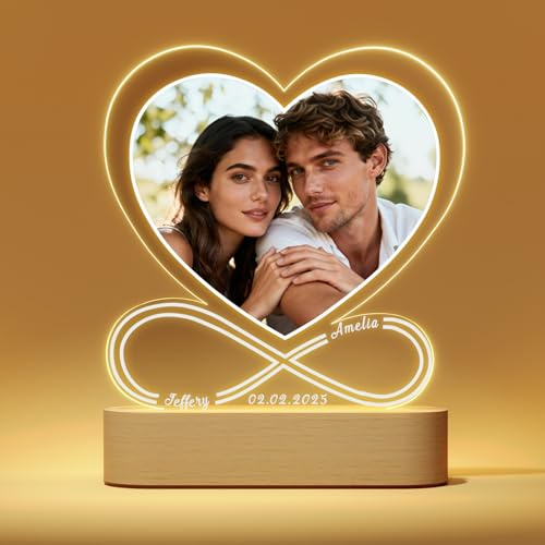 Giftove Personalised Night Light for Wife Girlfriend Her on Christmas Day | Custom Photo Frame Birthday Gifts for Boyfriend Him, Xmas Gift for Husband, Anniversary Memorial Gifts Idea for Couples