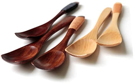 Cabilock Wooden Ice Cream Spoon and Vintage Wood Dessert Spoon Set, Solid Wood Flatware Tied Line Handle, 2pcs for Kids and Family Dessert Serving