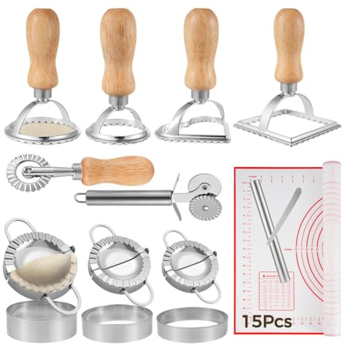15 Stück Ravioli Dumpling Maker, Ravioli Former,Ravioli Ausstecher, Quadratische Runde Herzförmige Ravioli Formerm aud Backmatte für Ravioli, für Dumpling Ravioli machen
