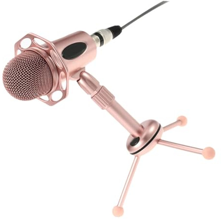 Karaoke Mikrofon Satz mit Ständer, Höhenverstellbar, Legierung, Rosa | Spiel Chat und Live Streaming, Stabiles Pedestal, 5v Betrieb, 20hz bis 20khz Frequenzgang