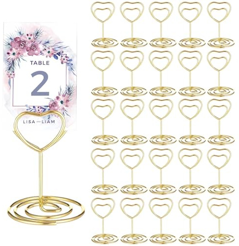 Place Card Holder, 25Pcs Table Number Holders, 5cm Table Number Stands for Wedding Party Graduation Reception Restaurant Office Home Centerpiece Decorations (Gold)